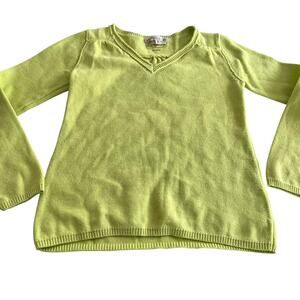 Bonpoint Girls Lime Yellow Cotton V-Neck Long Sleeve Sweater size 8